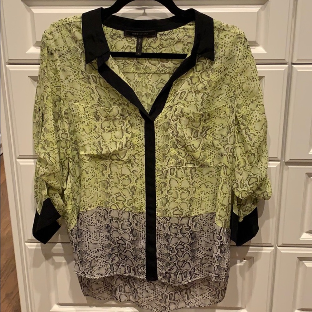 Python print blouse - neon and black grey print
